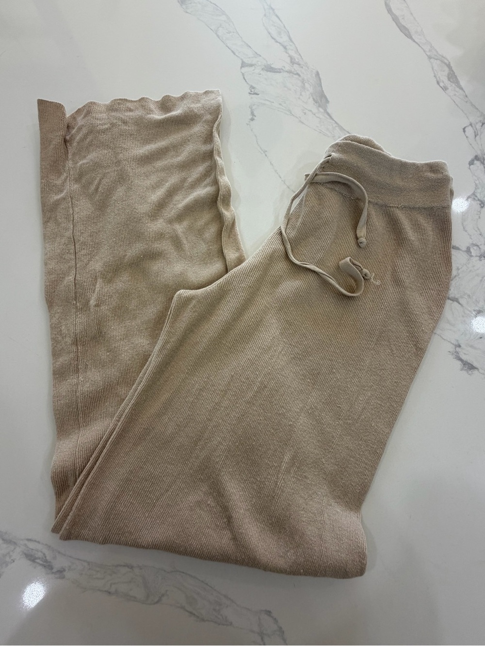 Alpha Studio Italian Linen Blend Knit Pants Tan Beige Size 38 US XS Drawstring